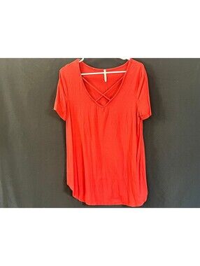 Lime N Chili Women Large Orange Criss Cross V Neck Flowy Tunic Top